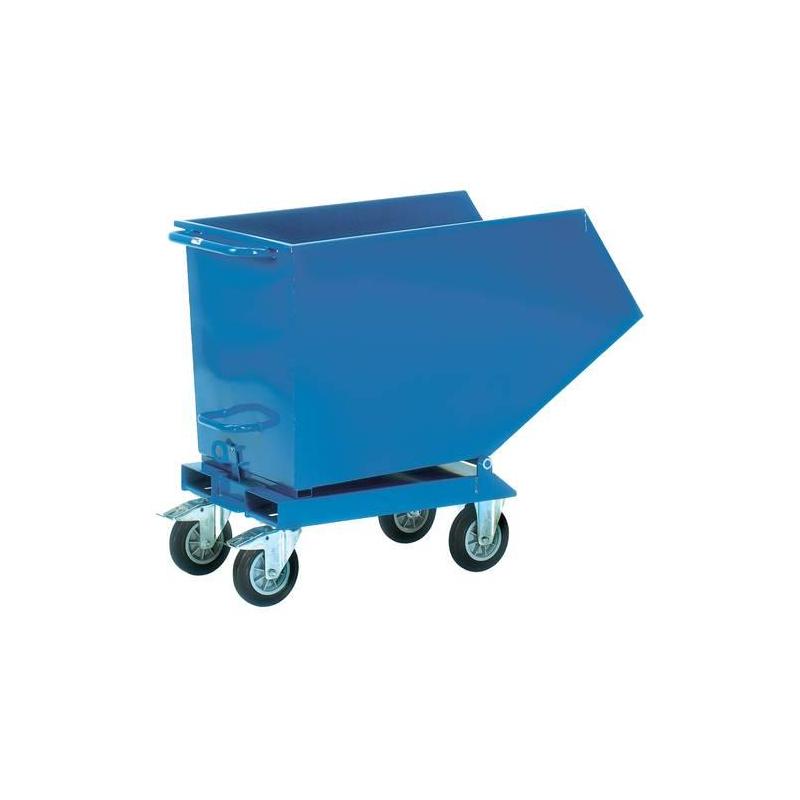 Výklopný přepravník s výpustí a kolečky modrý 600L, RAL 5007, 750kg • Vtools.cz