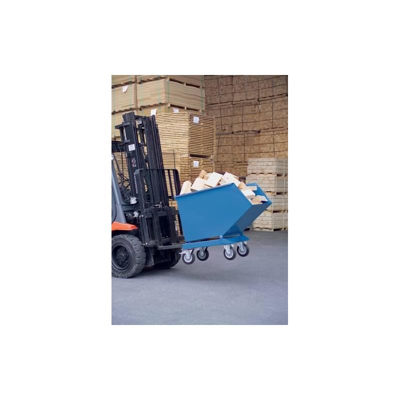 Výklopný přepravník s výpustí a kolečky modrý 600L, RAL 5007, 750kg • Vtools.cz