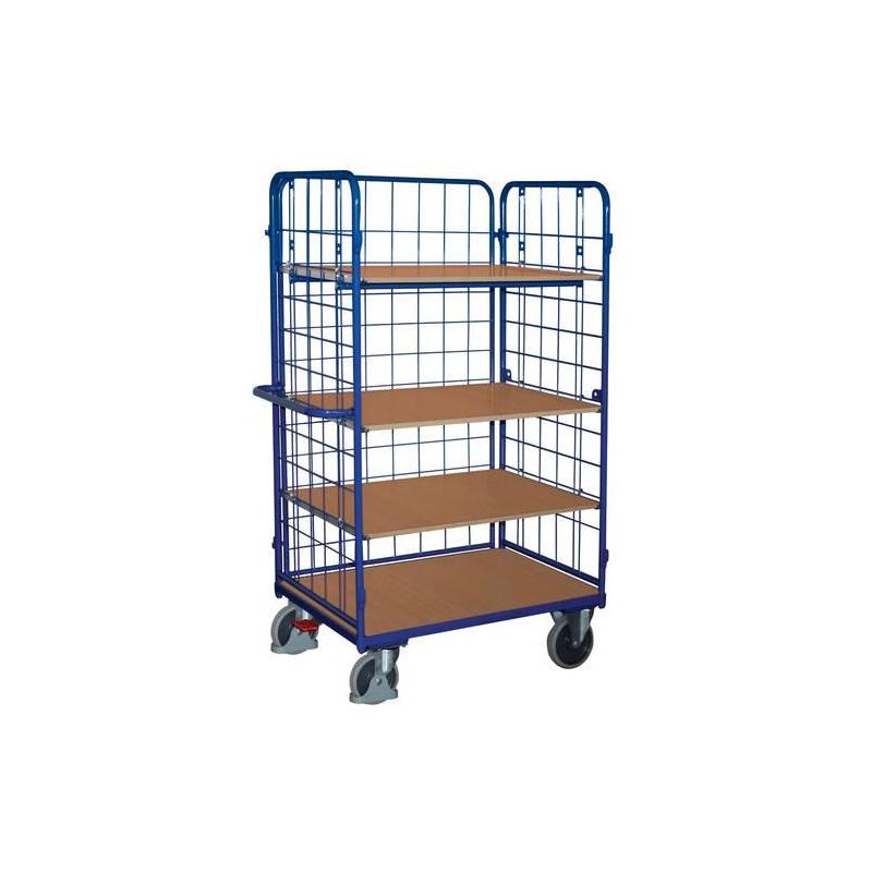 Nákladní vozík s policemi 500 kg 3 stěny 1000x700 mm 4 police • Vtools.cz