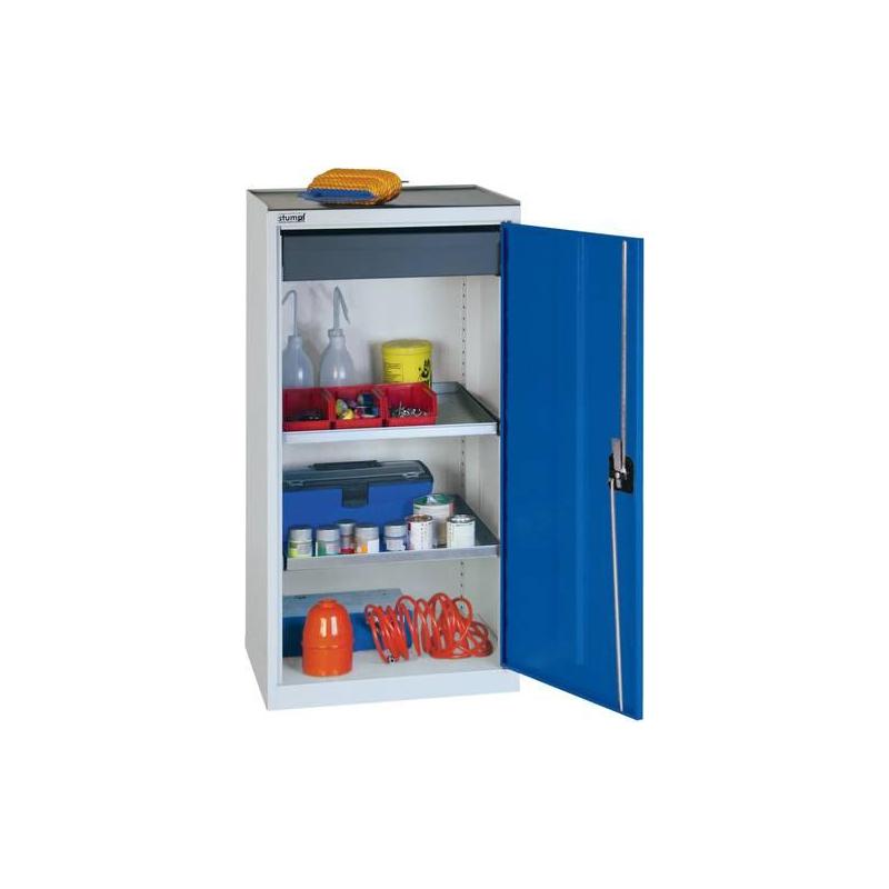 Skříňka na nářadí se 2 policemi 1000x500x500 mm, 1 SL, RAL 7035/5010 • Vtools.cz