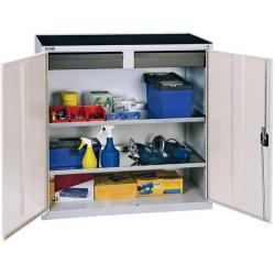 Skříňka na nářadí se 2 policemi 1000x1000x500 mm, 2 SL, RAL 7035/5010 • Vtools.cz