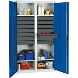 Skříňka na nářadí se 4 policemi 1800x1000x500 mm, 14 SL, RAL 7035/5010 • Vtools.cz