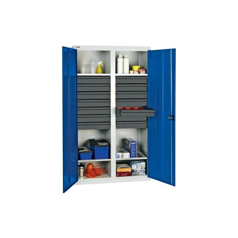 Skříňka na nářadí se 4 policemi 1800x1000x500 mm, 14 SL, RAL 7035/5010 • Vtools.cz