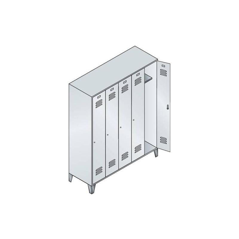 CP Šatní skříň Classic s nožičkami 5 přihrádek, 1850x1480x500, RAL 7035/5012 • Vtools.cz