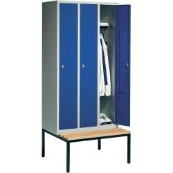 C+P Šatní skříň s lavicí 2090x1190x500 mm, 4 přihrádky světle šedá/modrá • Vtools.cz