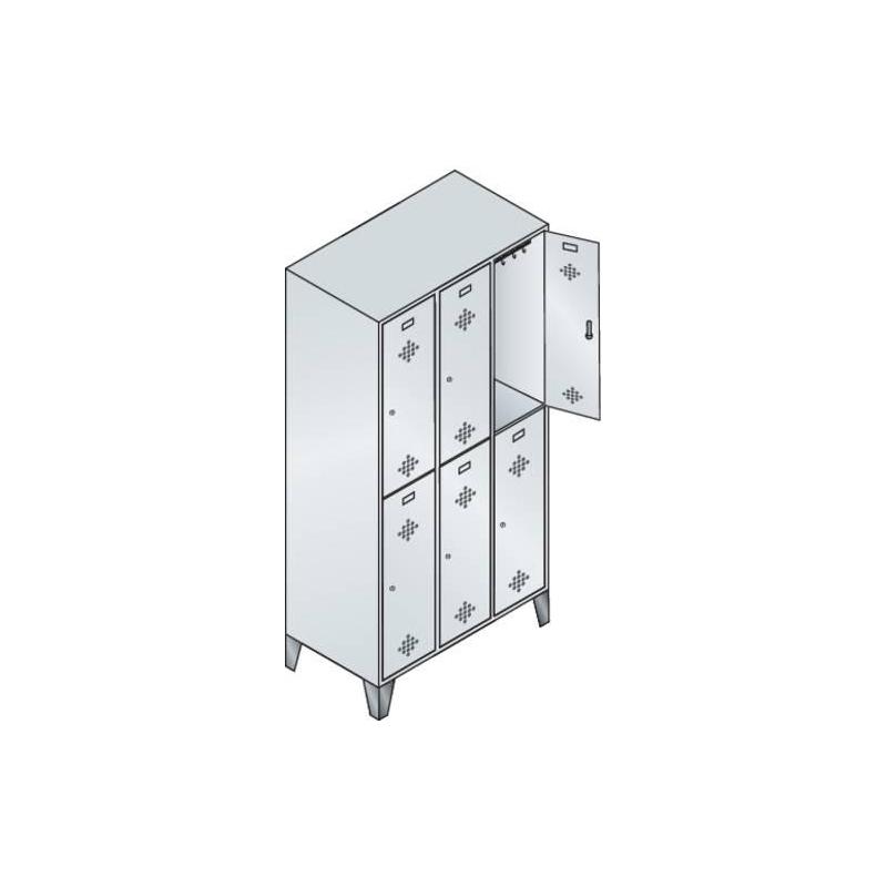 CP Šatní skříňka, dvojitá, s nožičkamiClassic 1850x1200x500,3x2 přihrádky 7035/7035 • Vtools.cz