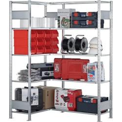 Rohová přídavná police 2500x1000x300 6 polic, pozink • Vtools.cz