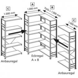 Rohová přídavná police 7035 2500x1000x600, 6 polic • Vtools.cz