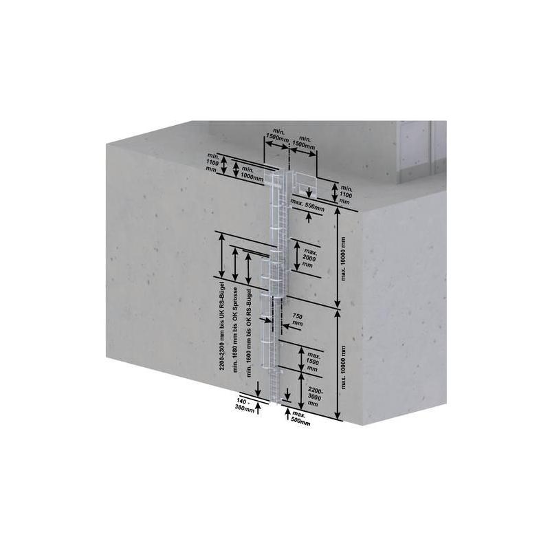 Žebřík se zadním zábradlím Alu elox. výška.  7,28m • Vtools.cz