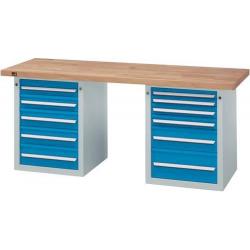 Stůl pracovní kombinovaný Format šedomodrý 2000x700x40 mm 11zásuvek • Vtools.cz