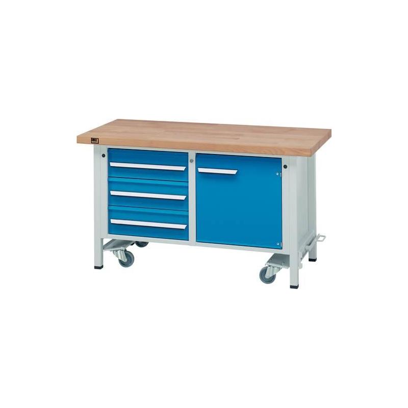 Pracovní stůl pojízdný šedý/bla 1500x700x40 mm 1dveře/3zásuvky • Vtools.cz