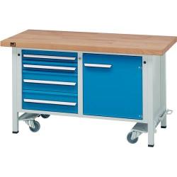 Pracovní stůl pojízdný šedý/bla 1500x700x50 mm 1dveře/4zásuvky • Vtools.cz