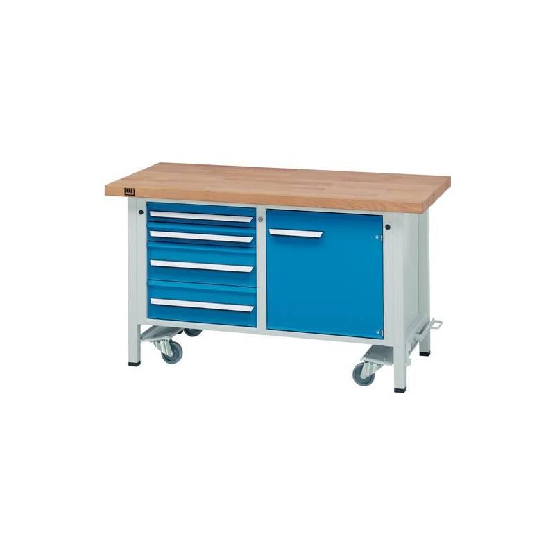 Pracovní stůl pojízdný šedý/bla 1500x700x50 mm 1dveře/4zásuvky • Vtools.cz