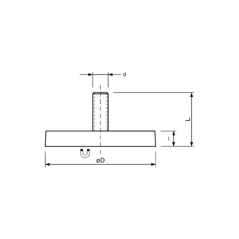Plochý magnet 88 mm s kolíkem M8/guma Format • Vtools.cz