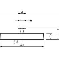 Magnet plochý 66 mm s paticí M8/pryž Format • Vtools.cz