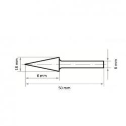 Fréza LUKAS HFM špičatý kužel pro nerezovou ocel/ocel 6x18 mm stopka 6 mm • Vtools.cz