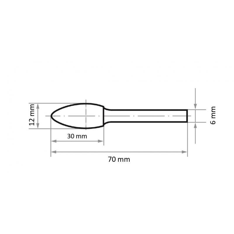 Fréza LUKAS HFH ve tvaru plamene pro tvrdé materiály 12x30 mm stopka 6 mm • Vtools.cz