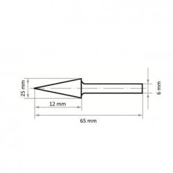 Fréza LUKAS HFM špičatý kuželový tvar na ocel 12x25 mm stopka 6 mm • Vtools.cz