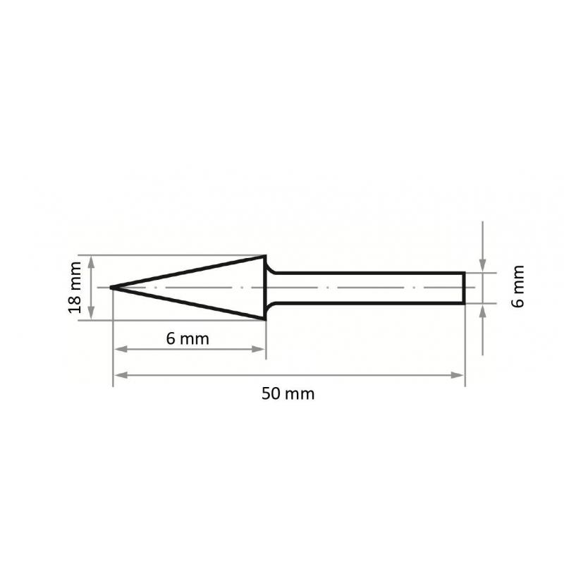 Fréza LUKAS HFM špičatý kuželový tvar pro tvrdé materiály 6x18 mm stopka 6 mm • Vtools.cz