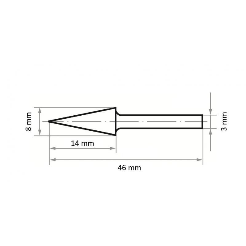Minifréza LUKAS HSS MF se špičatým kuželem pro nerezovou ocel/ocel 8x14 mm stopka 3 mm • Vtools.cz