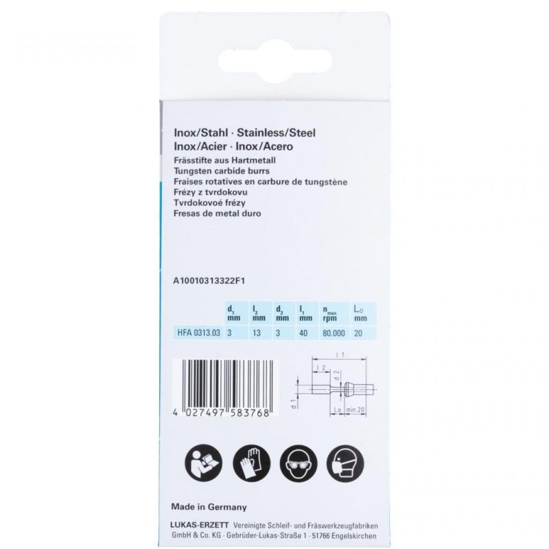 Fréza LUKAS HFC válcový tvar univerzální 3x13 mm stopka 3 mm • Vtools.cz