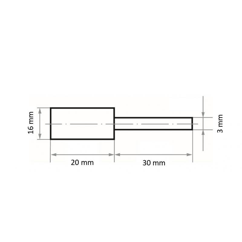 Leštící tělísko P6ZY Válcový tvar velmi jemný 16x20 mm hřídel 3 mm karbid křemíku • Vtools.cz