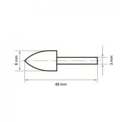 Leštící tělísko P3SP Špičatý obloukový tvar 8x10 mm Stopka 3 mm Plst na lešticí pastu • Vtools.cz