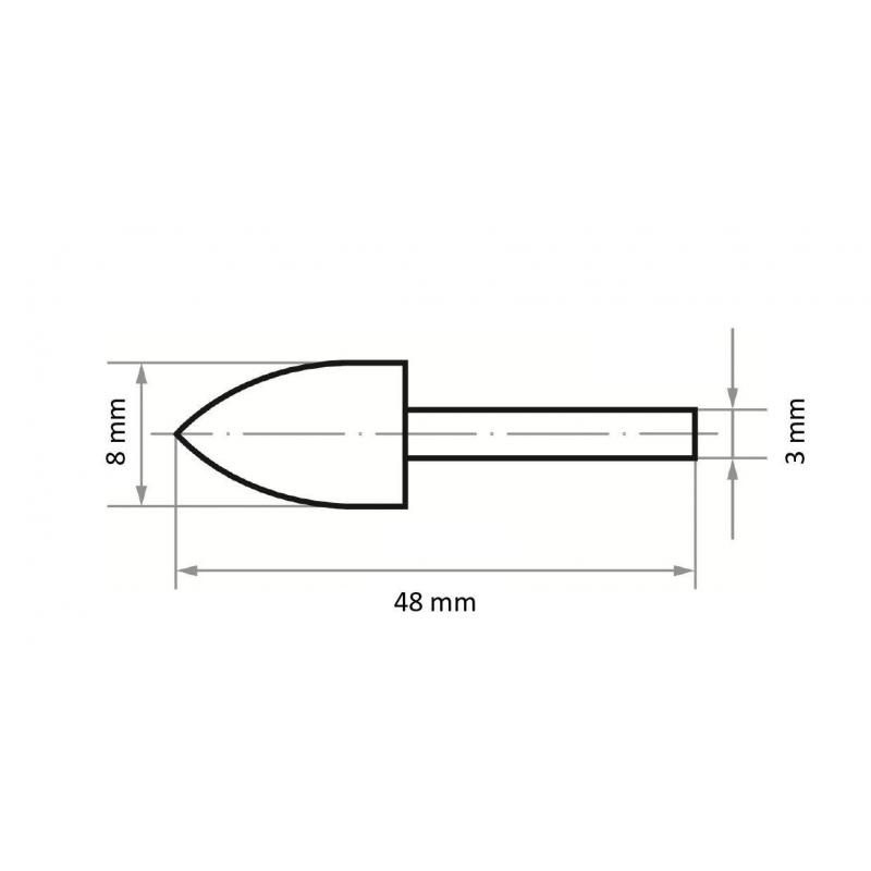 Leštící tělísko P3SP Špičatý obloukový tvar 8x10 mm Stopka 3 mm Plst na lešticí pastu • Vtools.cz