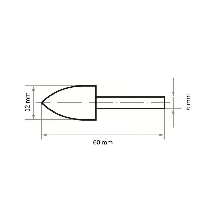 Leštící tělísko P3SP špičatý obloukový tvar 12x20 mm dřík 6 mm plsť pro lešticí pastu • Vtools.cz