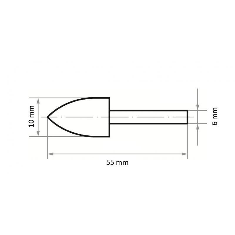 Leštící tělísko P3SP špičatý obloukový tvar 10x15 mm dřík 6 mm plst pro lešticí pastu • Vtools.cz
