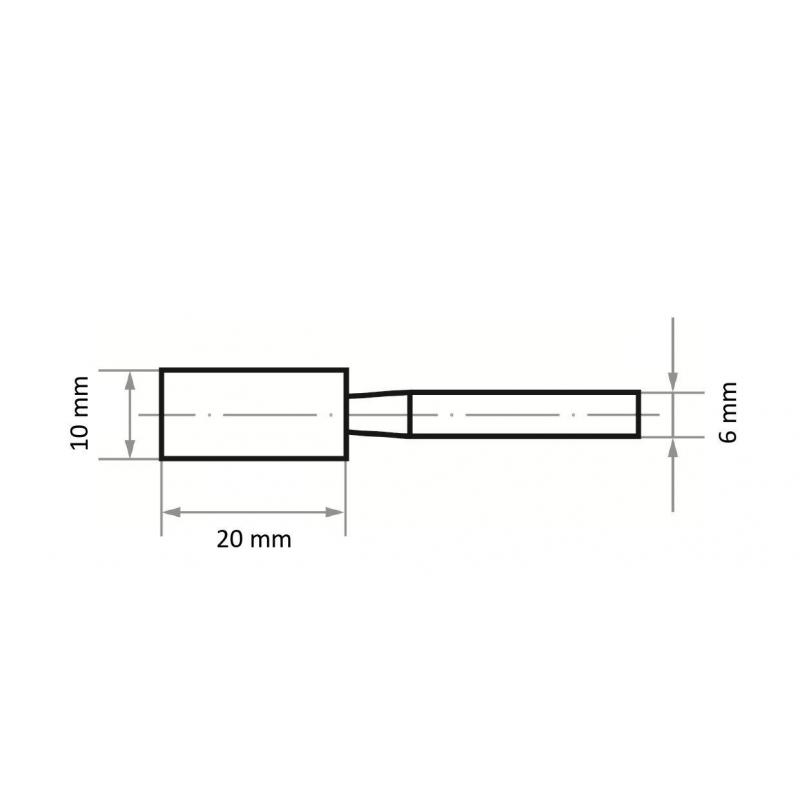 Brusné tělísko ZY válcového tvaru pro ocel/ocelovou odlitku 10x20 mm stopka 6 mm • Vtools.cz