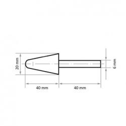 Brusné tělísko KE s kulatým kuželem pro ocel/ocelovou odlitku 20x40 mm stopka 6 mm • Vtools.cz