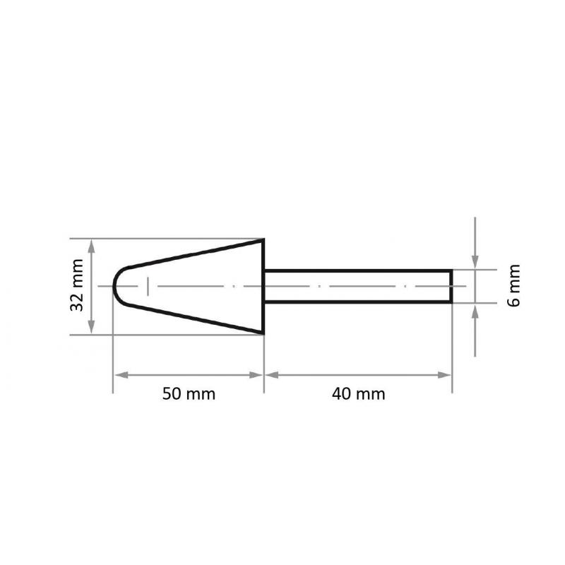 Brusné tělísko KE s kulatým kuželem pro nerezovou ocel 32x50 mm stopka 6 mm • Vtools.cz