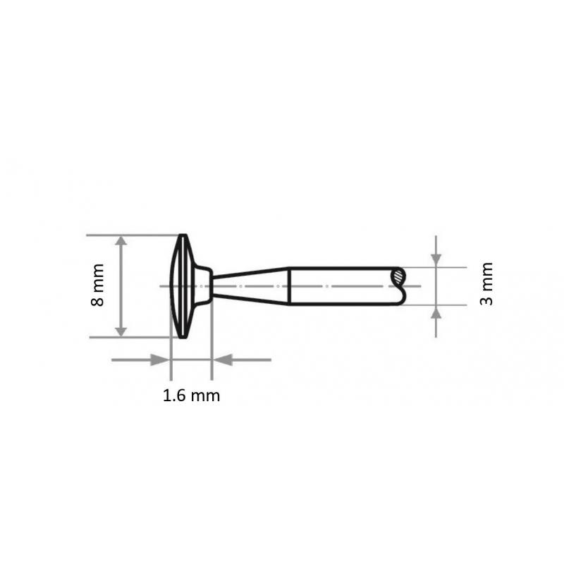 Brusné tělísko D21 speciální tvar pro ocel/ocelovou odlitek 8x1,6 mm stopka 3 mm • Vtools.cz