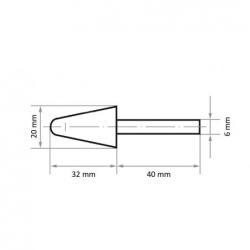 Brusné tělísko KE kuželováový tvar pro ocel/ocelovou odlitku 20x32 mm stopka 6 mm • Vtools.cz