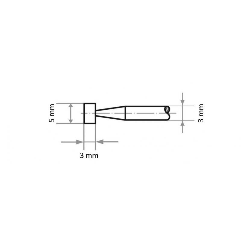 Brusné tělísko D5 válcového tvaru pro nástrojové oceli 5x3 mm stopka 3 mm • Vtools.cz