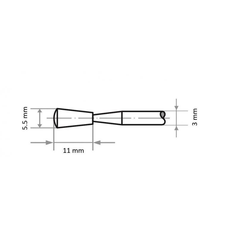 Brusné tělísko D28 speciální tvar pro ocel/ocelové odlitky 3,5/5,5x11 mm stopka 3 mm • Vtools.cz