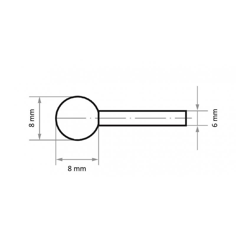 Brusné tělísko KU tvaru koule pro ocel/ocelovou odlitek 8x8 mm stopka 6 mm • Vtools.cz