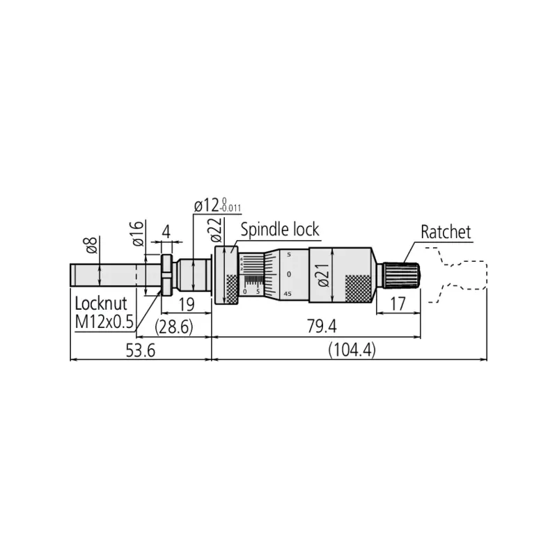 Robustní vestavná mikrometrická hlavice 0-25 mm