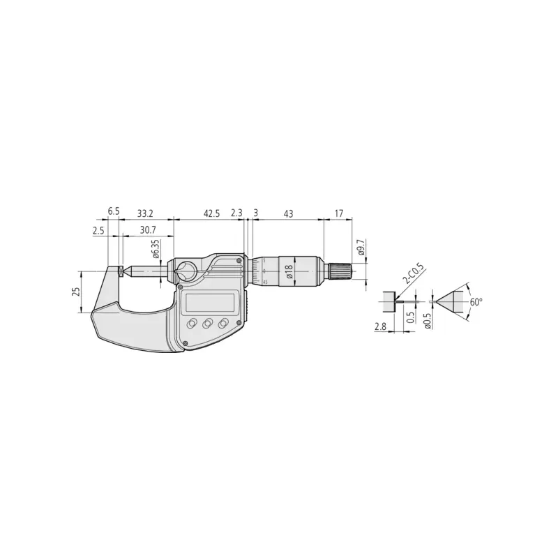"DIGIMATIC" Třmenový mikrometr QUICK pro měření výšky zřasení