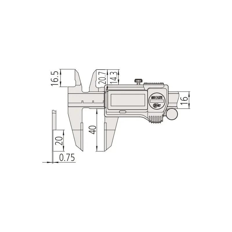 Digitální ABS posuvná měřítka s čelistmi ve tvaru ostří